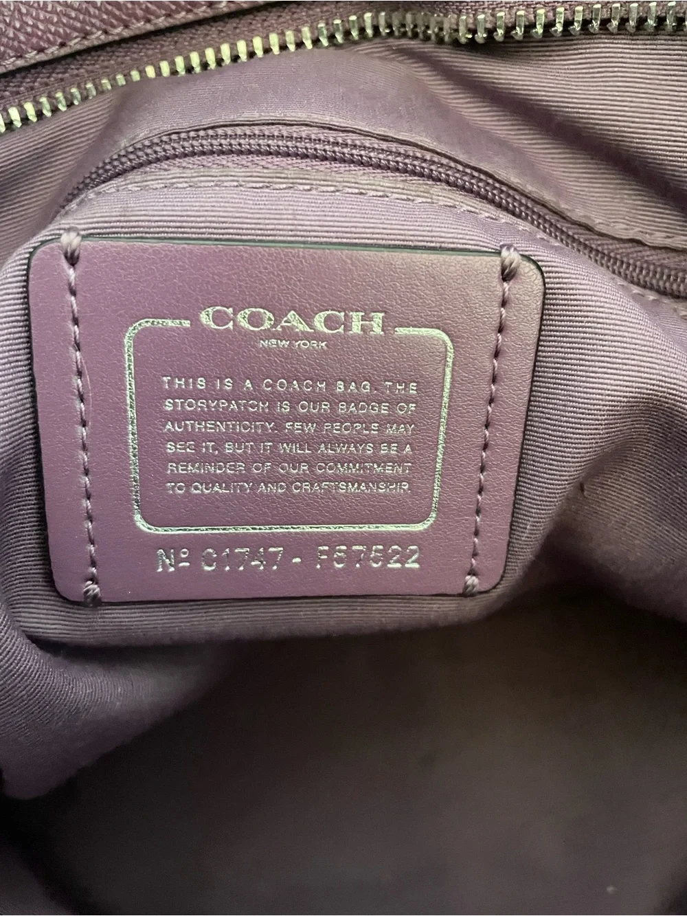 Coach City Zip Top Tote Bag Purple Crossgrain Leather Shoulder Purse - Picture 4 of 8